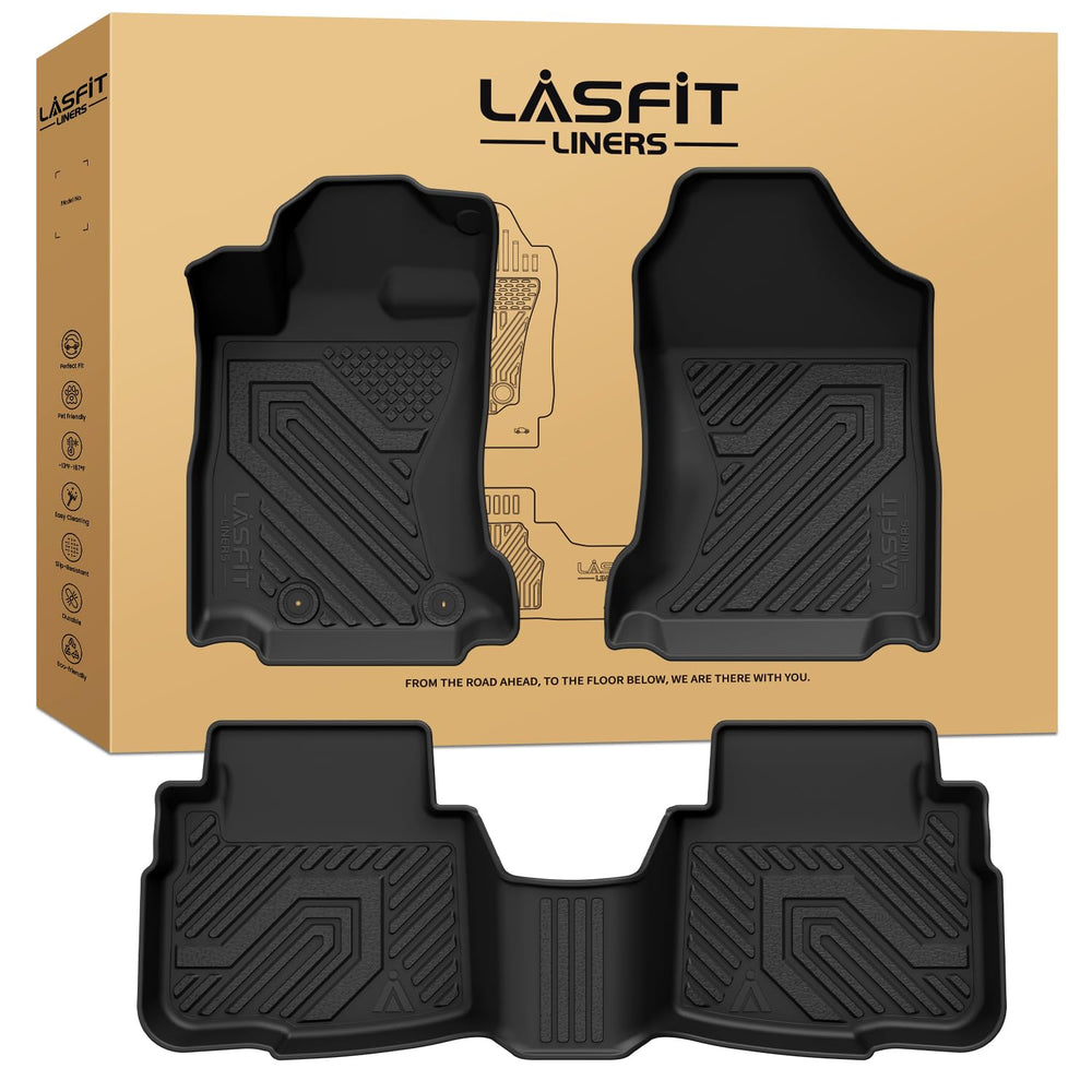 LASFIT Subaru Outback 1st-row floor mat with custom fit protects carpeting from dirt.