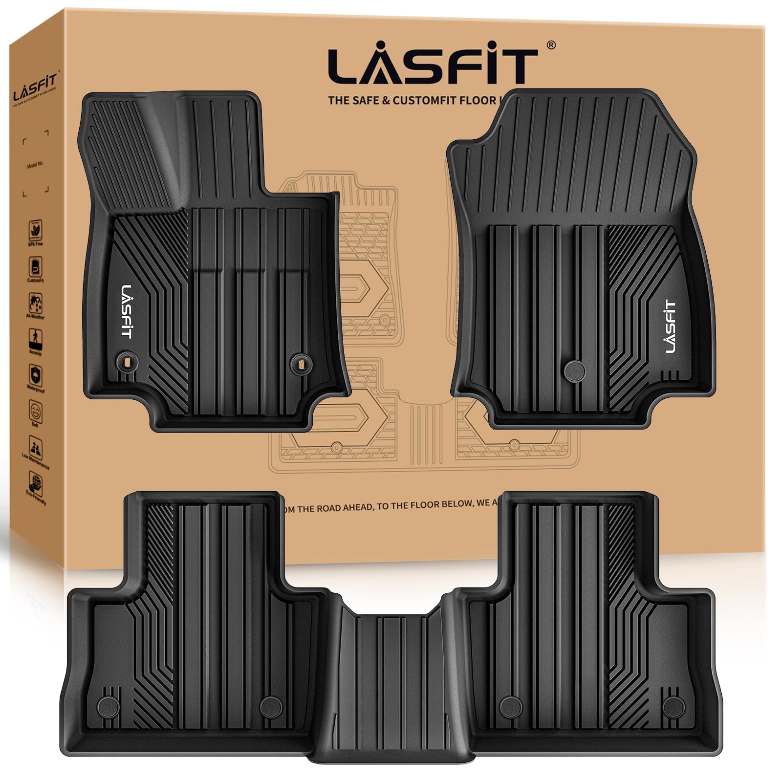 LASFIT RAV4 floor mats with custom fit protect carpets from dirt and spills.