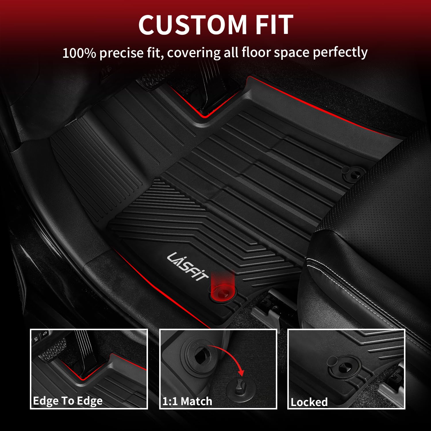 LASFIT RAV4 floor mats raised edges guard against mud and spills.
