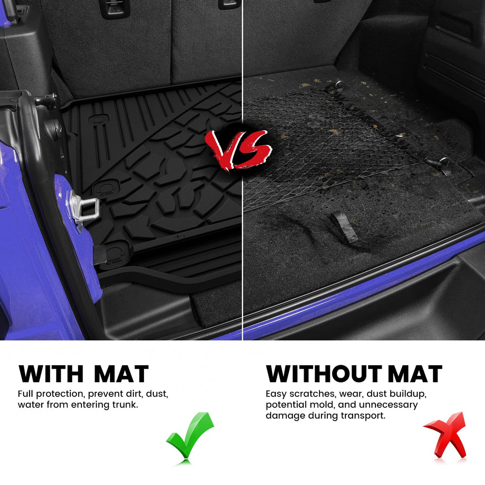 LASFIT all-weather trunk liner for Jeep Wrangler JL adds easy cleaning and durable protection.