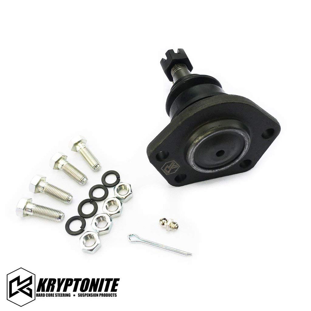 Lassos Boutique Kryptonite bolt-in upper ball joint compatibility image shows aftermarket arm fitment and bolt-in design.