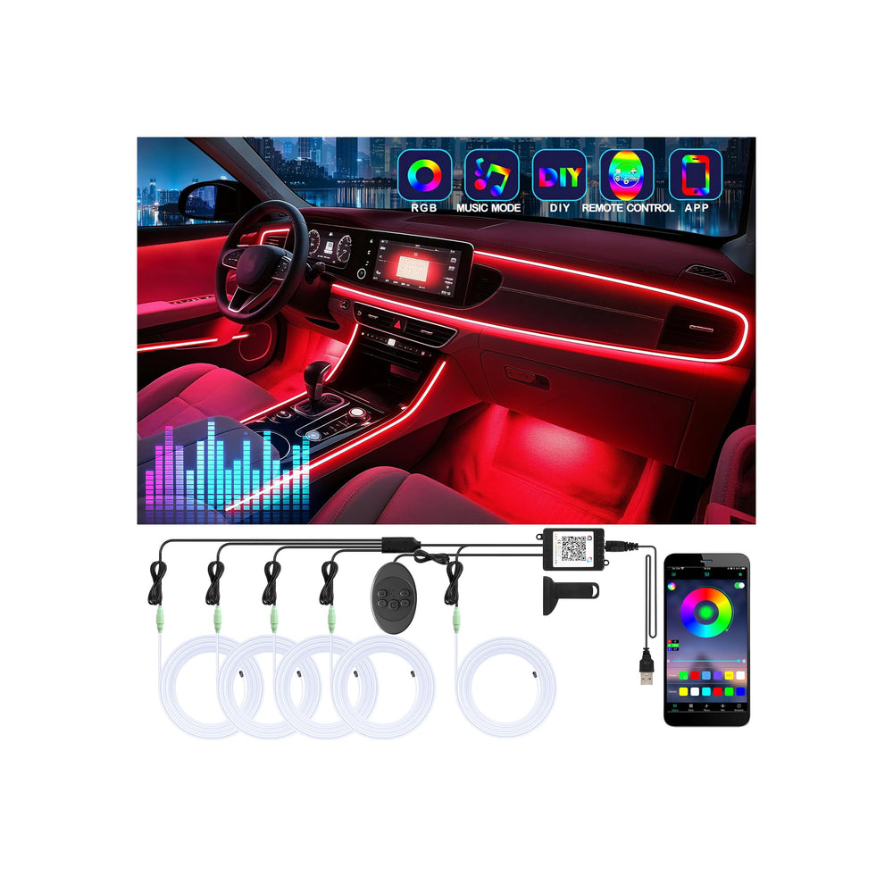 Latamil 5-in-1 car LED strip lights install quickly for seamless console illumination.