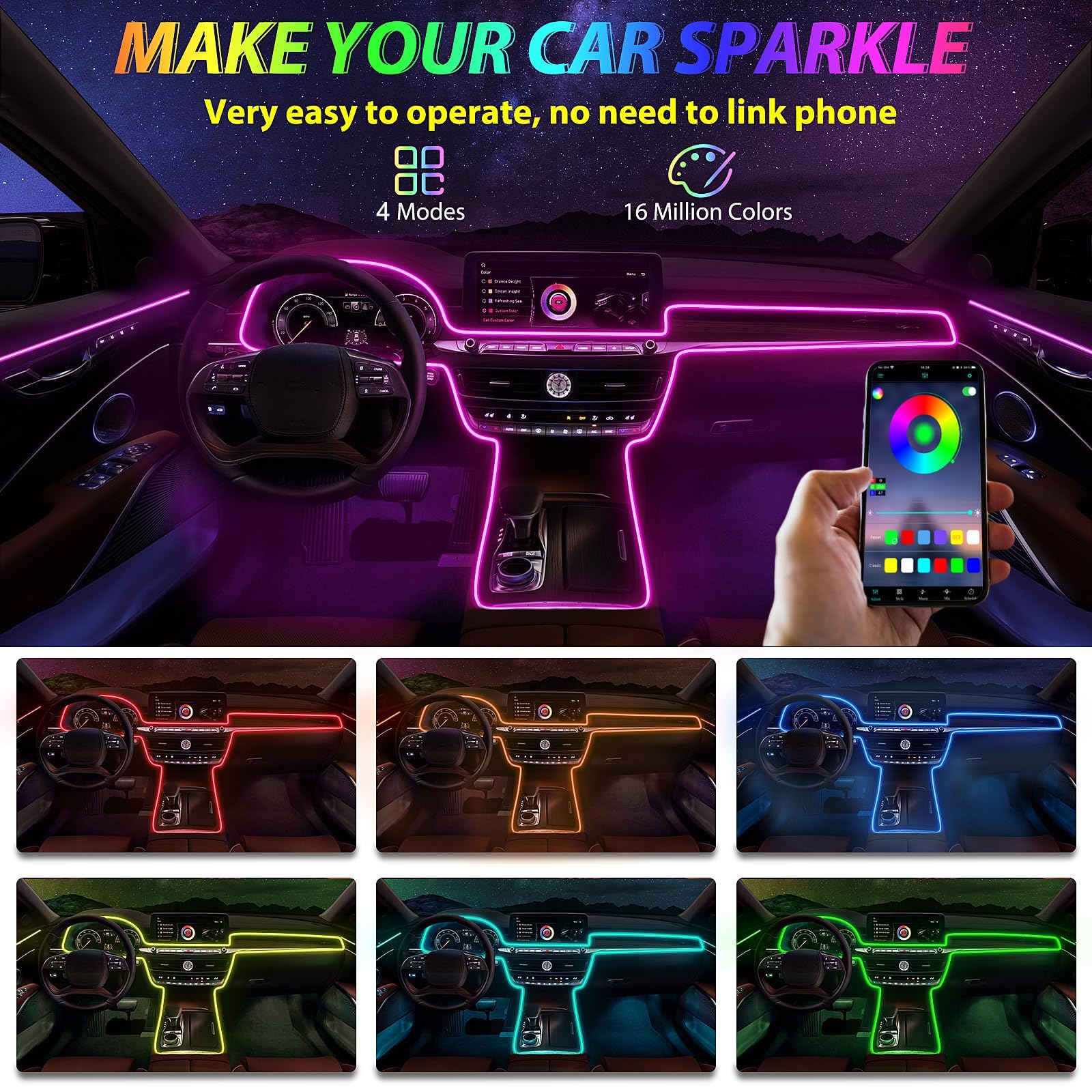 Latamil app-controlled RGB interior lighting for cars.