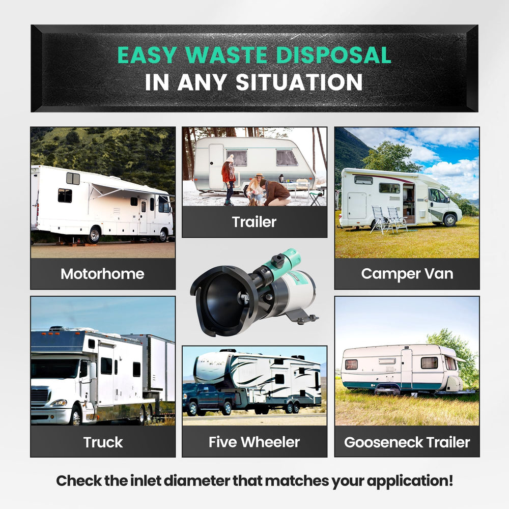 LATCH.IT RV Macerator Pump 10ft lift demonstrates capability to reach distant dump stations.