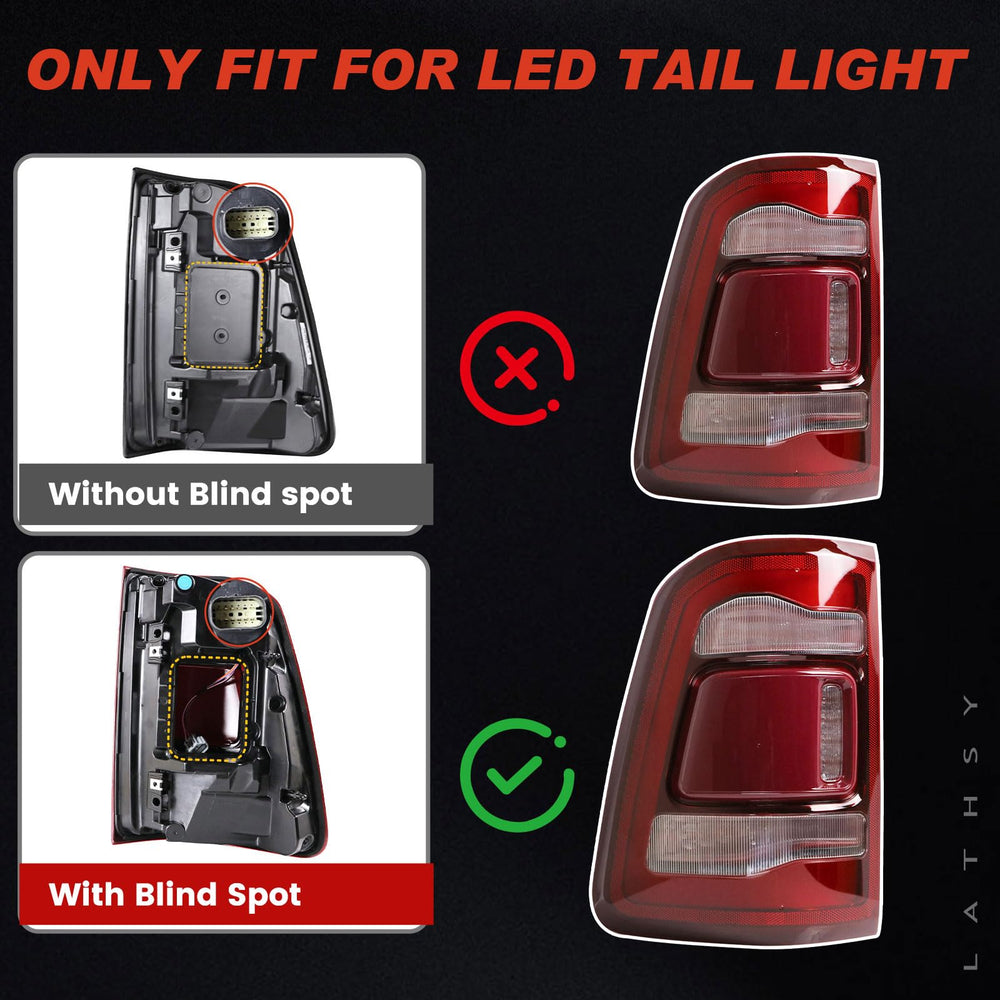 Easy-to-replace tail light on Ram 1500 right side, bulbs included.