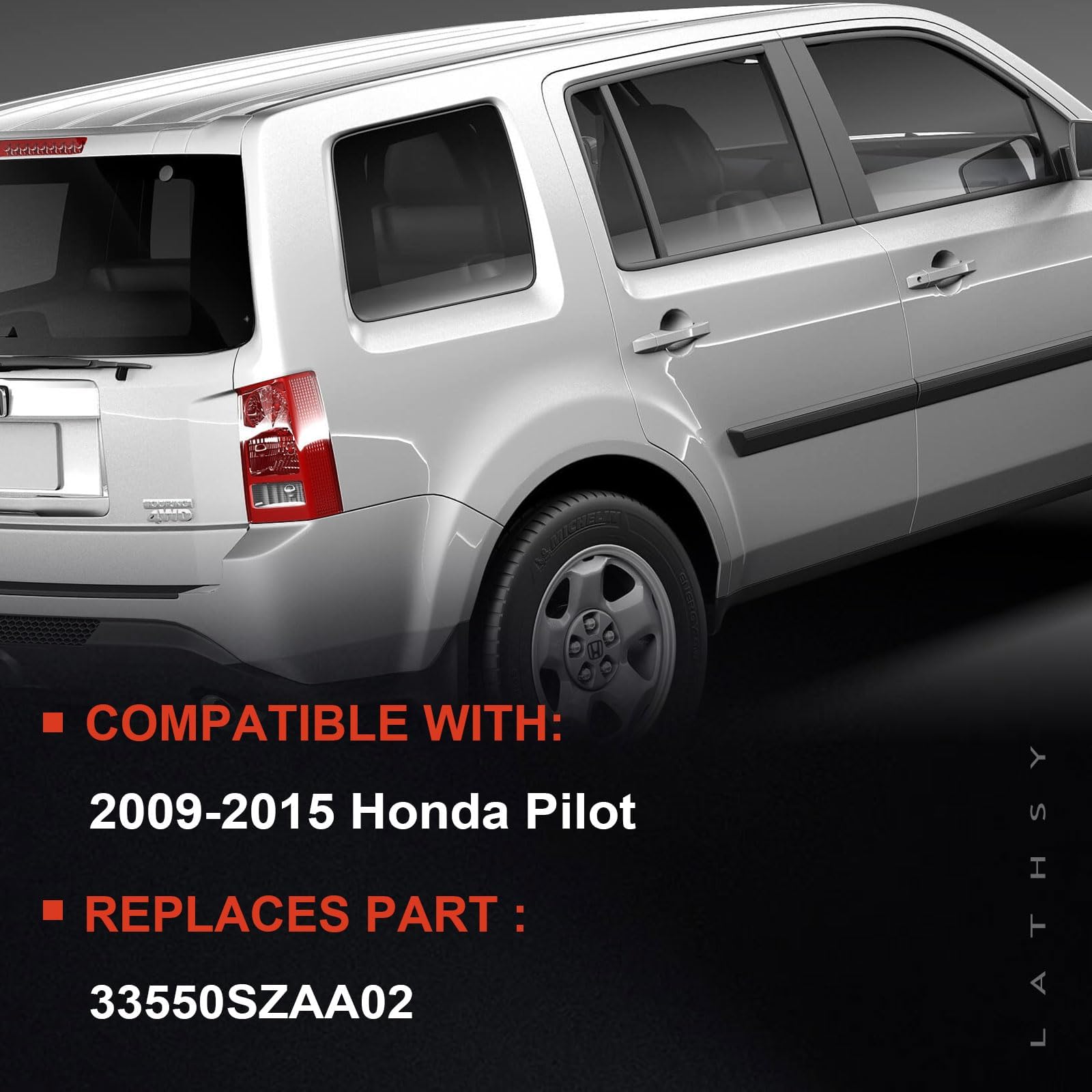 Lathsy tail light assembly for Honda Pilot includes bulbs and wiring harness for easy replacement.