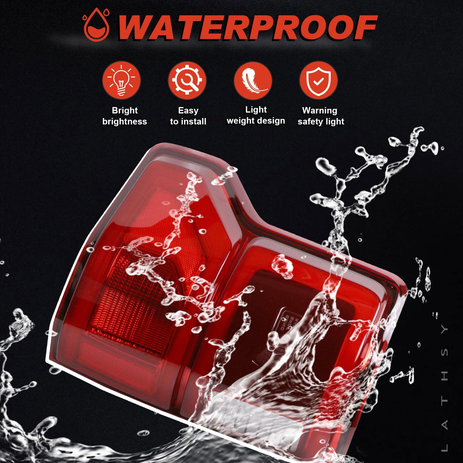 Packaging of Lathsy tail lights emphasizes care and easy handling.