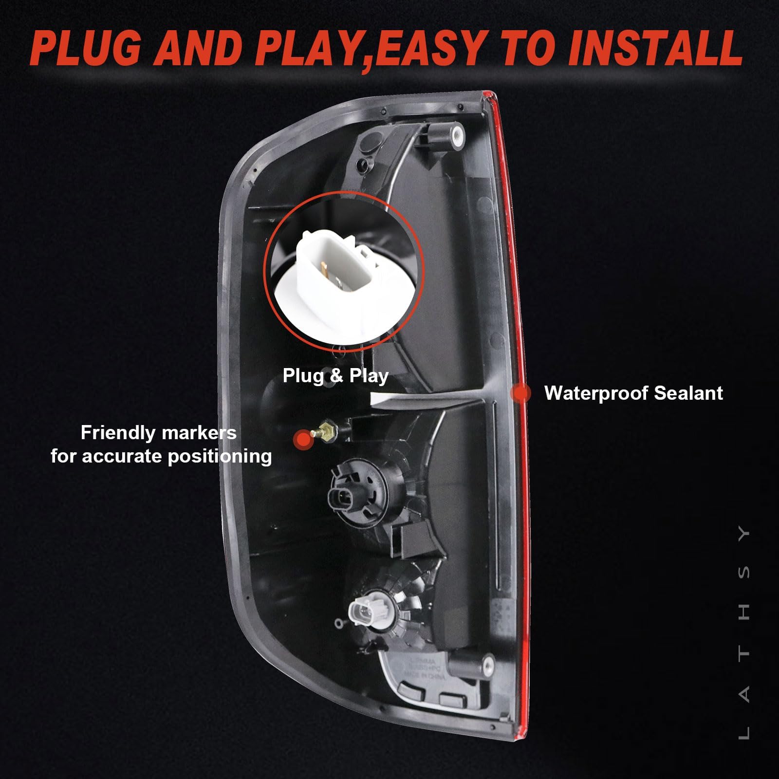 Lathsy Nissan Frontier tail-light assembly close-up showing precise fit.