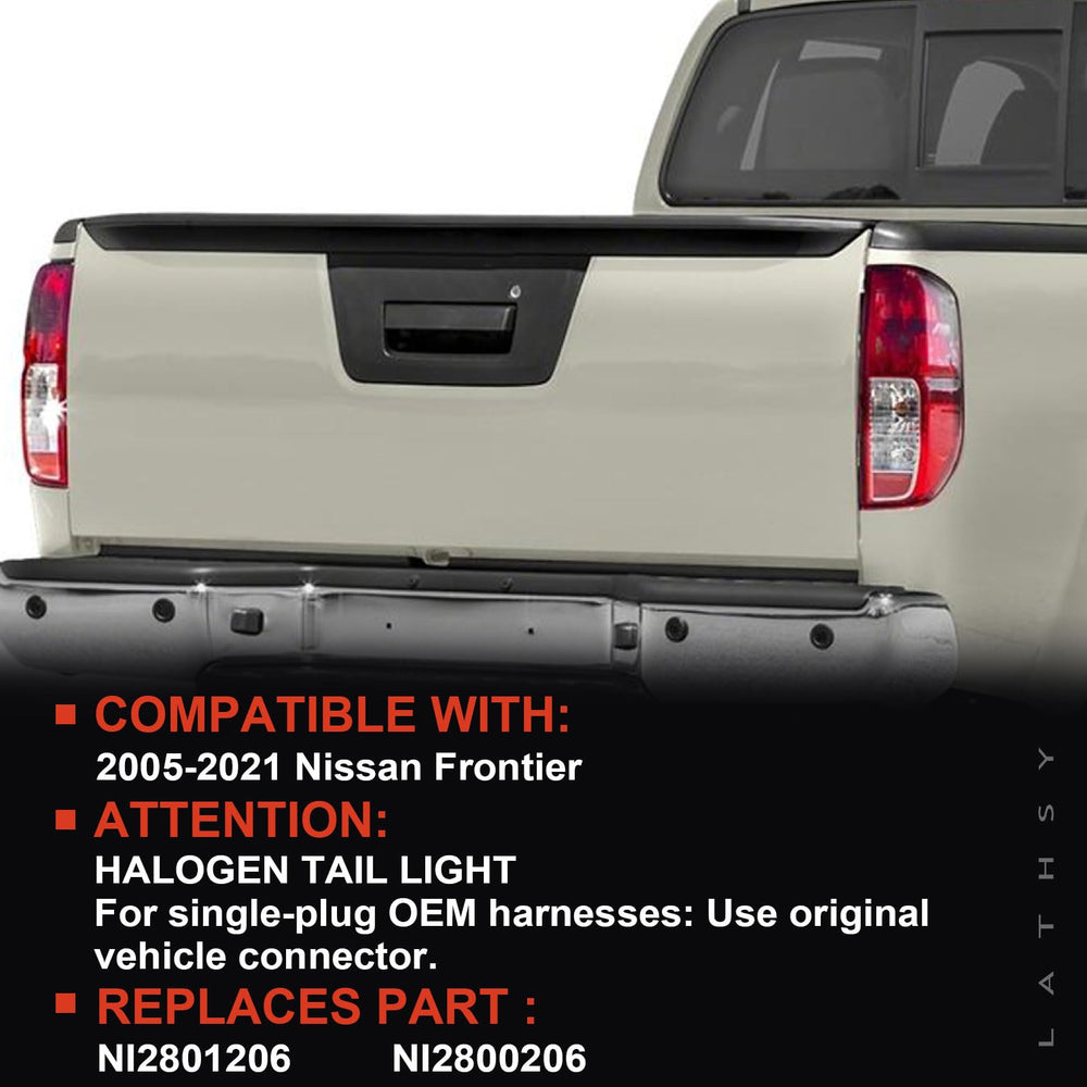Lathsy Nissan Frontier tail light right with bulbs for quick plug-and-play replacement.