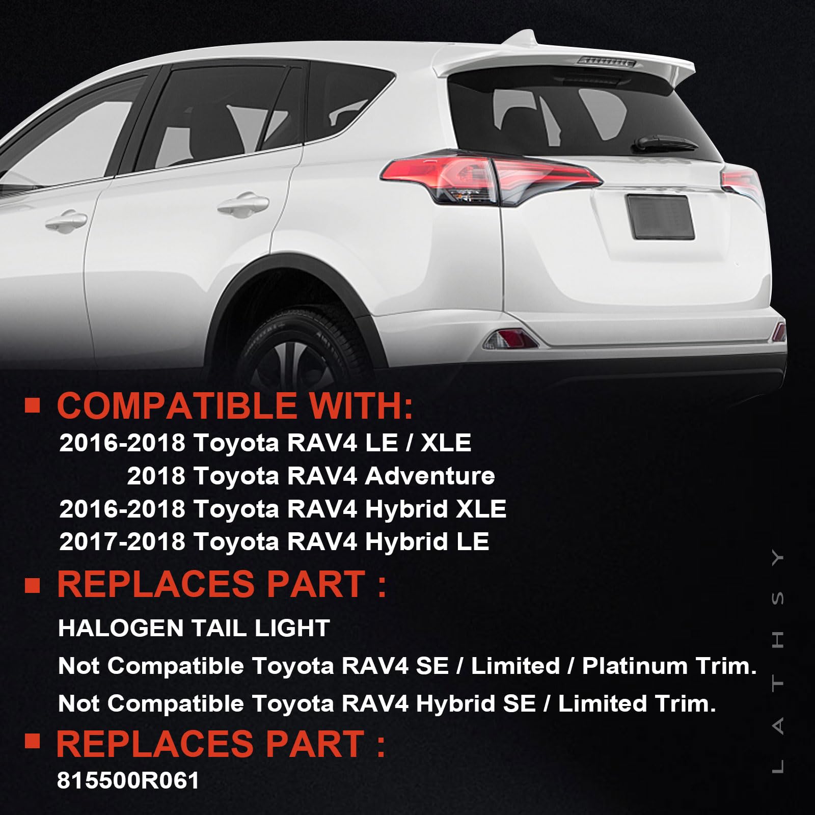Lathsy outer left tail light for RAV4 2016-2018 installed angle showing fit.
