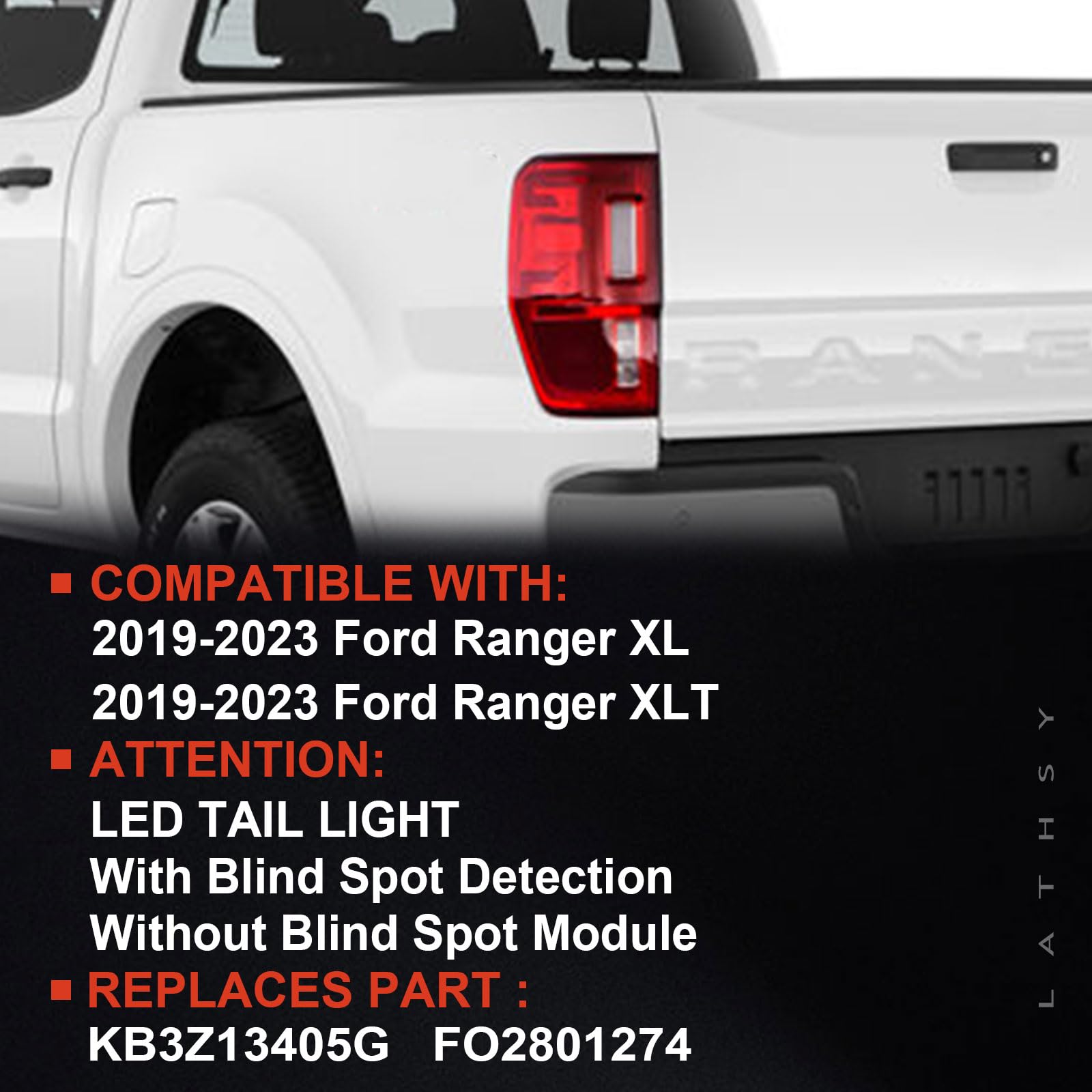 Lathsy tail light install-ready on Ranger left, plug-and-play design saves time.