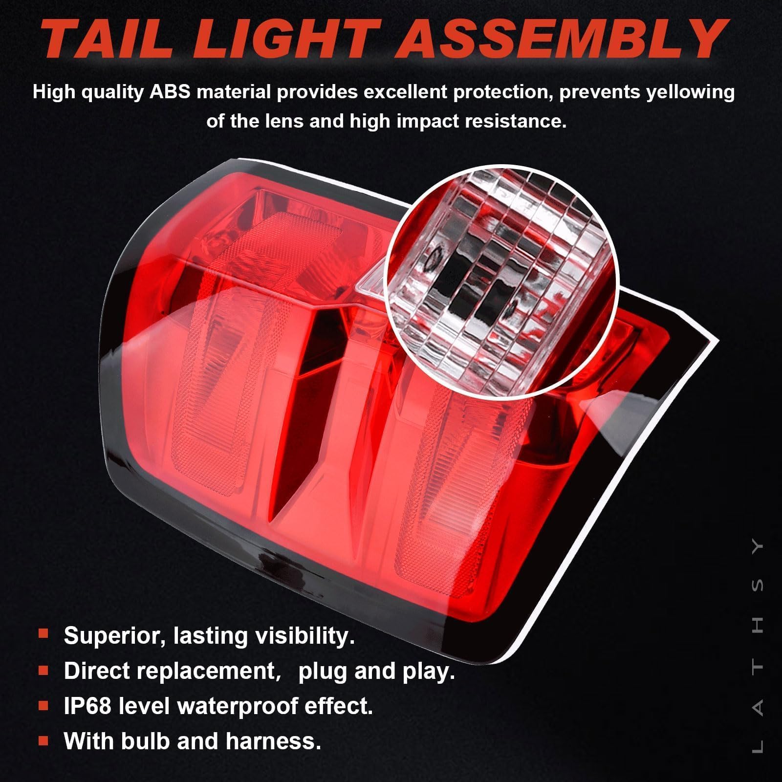 Lathsy tail light assembly with halogen bulbs ready for quick installation.