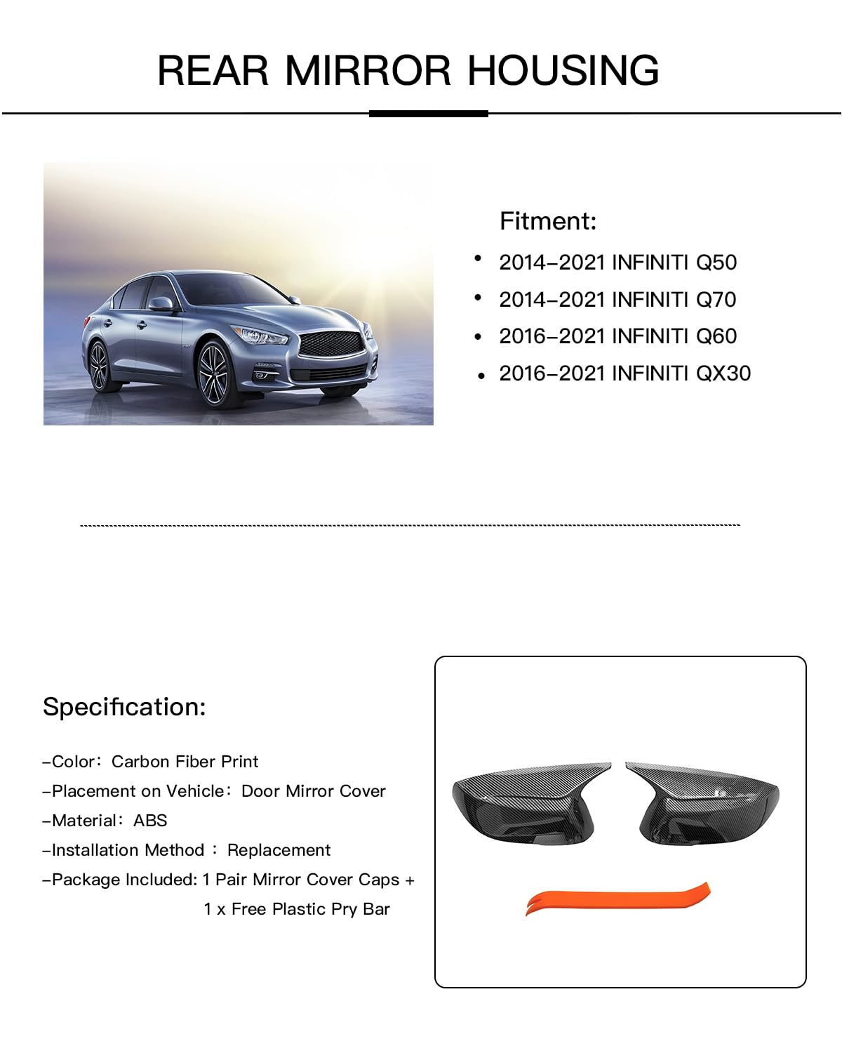 LAUBDGIE horn-style carbon fiber mirror cover side view with sporty look
