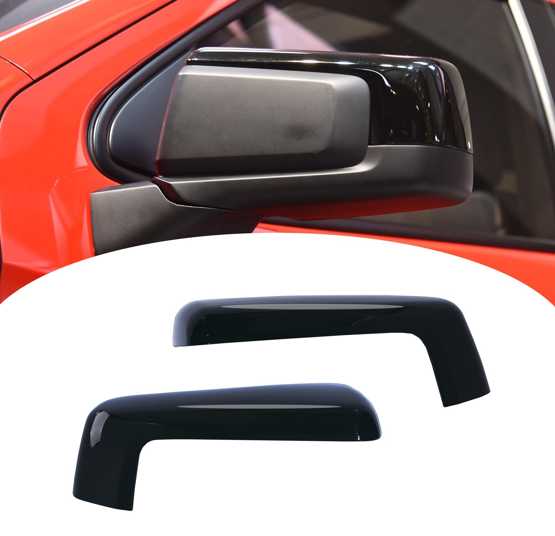 LAUBDGIE glossy black mirror cover, front view, protects against scratches.