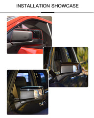 LAUBDGIE mirror cover, glossy black pack, includes install tool for easy replacement.