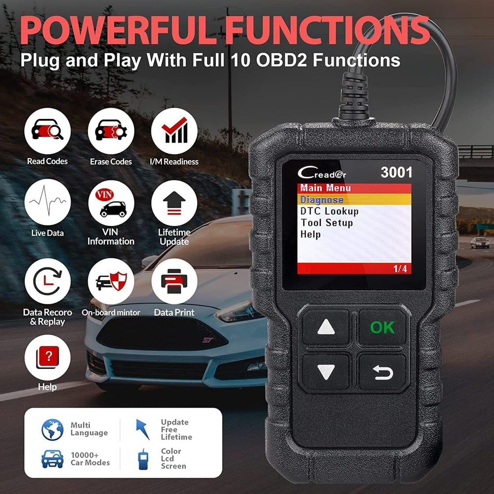 LAUNCH Creader 3001 OBD2 Scanner front view showing compact design
