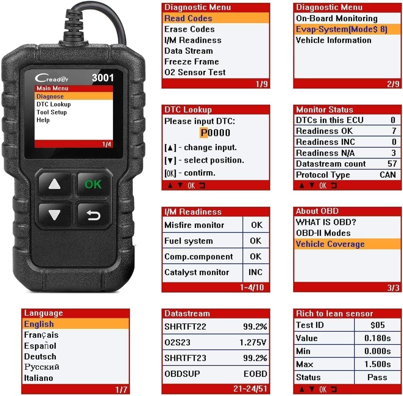 LAUNCH Creader 3001 OBD2 Scanner VIN read confirms vehicle identity after repair