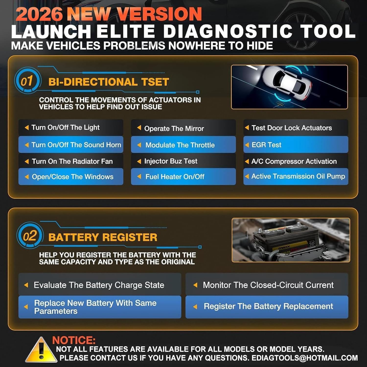 LAUNCH Creader Elite OBD2 functions across multiple brands