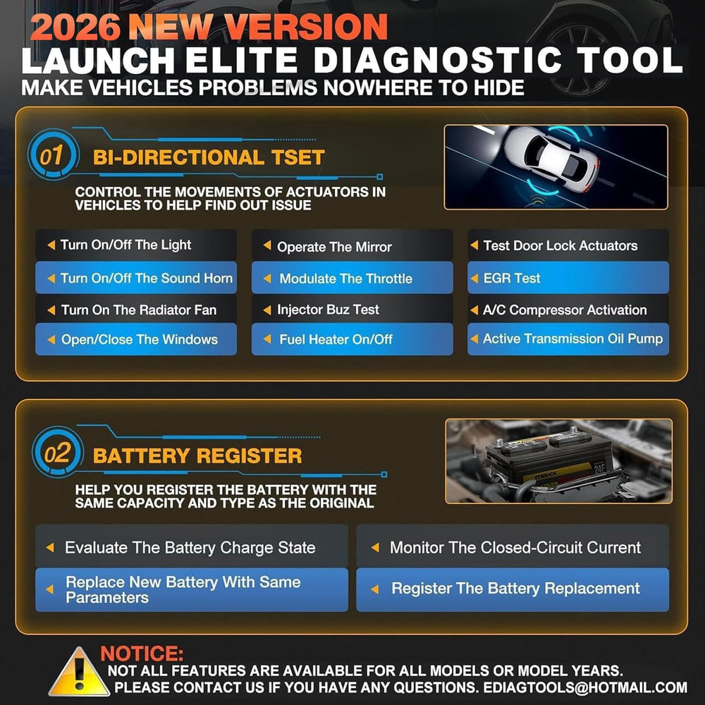 LAUNCH Creader Elite OBD2 functions across multiple brands