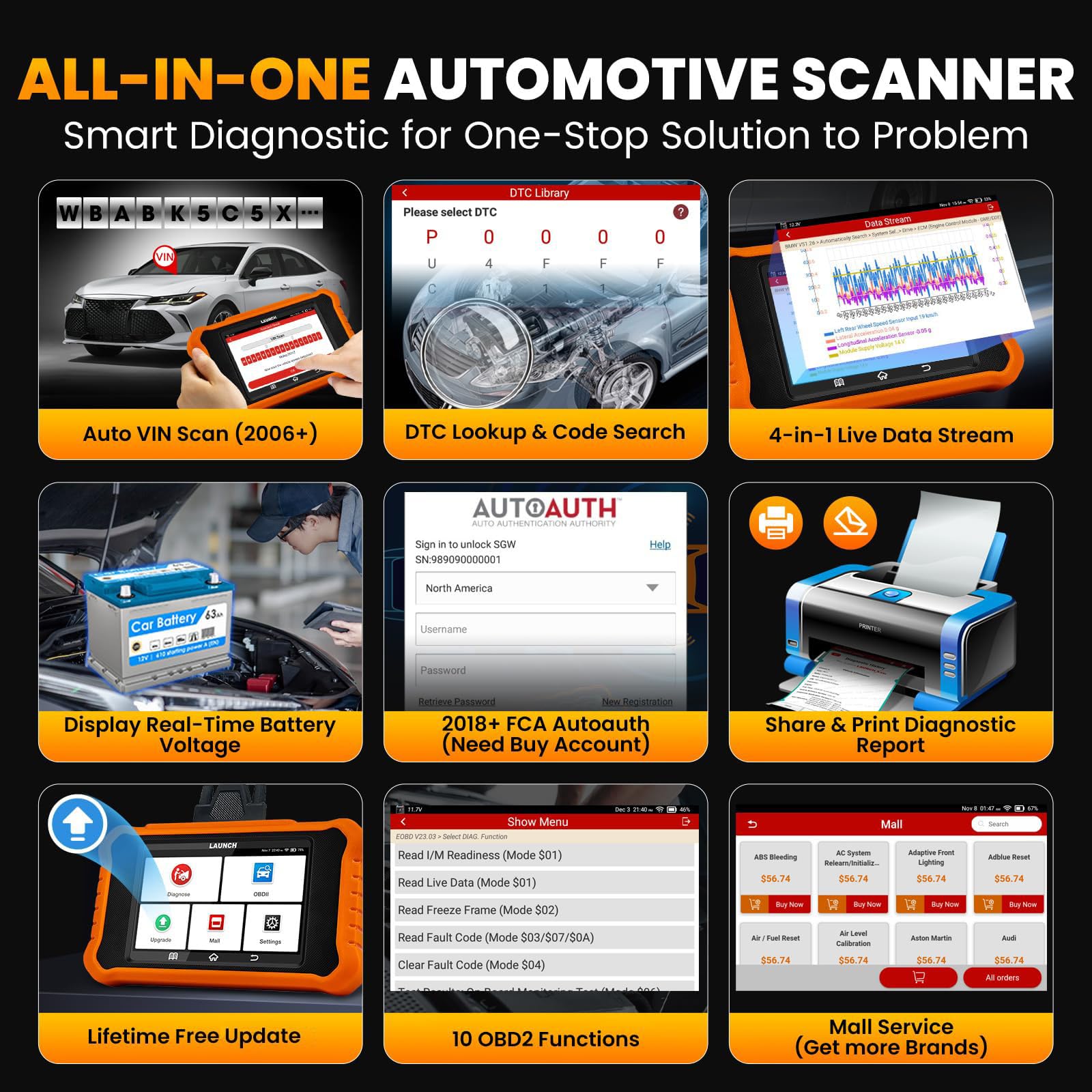 LAUNCH Creader Elite V2.0 free maintenance functions support essential resets.
