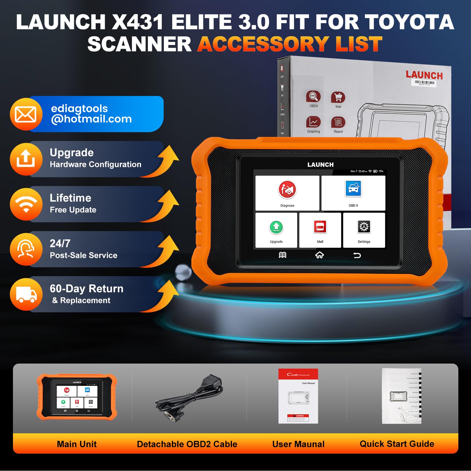 Four-inch touchscreen on LAUNCH Creader Elite V3.0 for intuitive navigation
