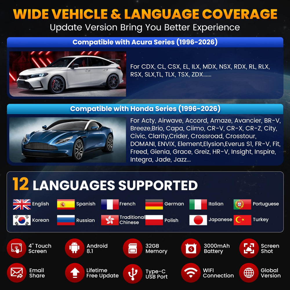 LAUNCH CReader Elite V3.0 full system diagnostic across Honda and Acura modules