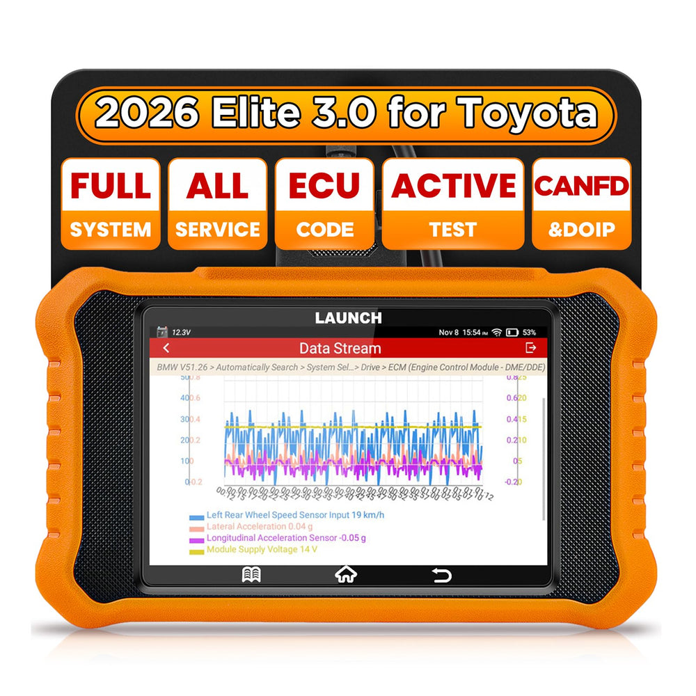 LAUNCH Creader Elite V3.0 screen showing Toyota and Lexus diagnostics clearly