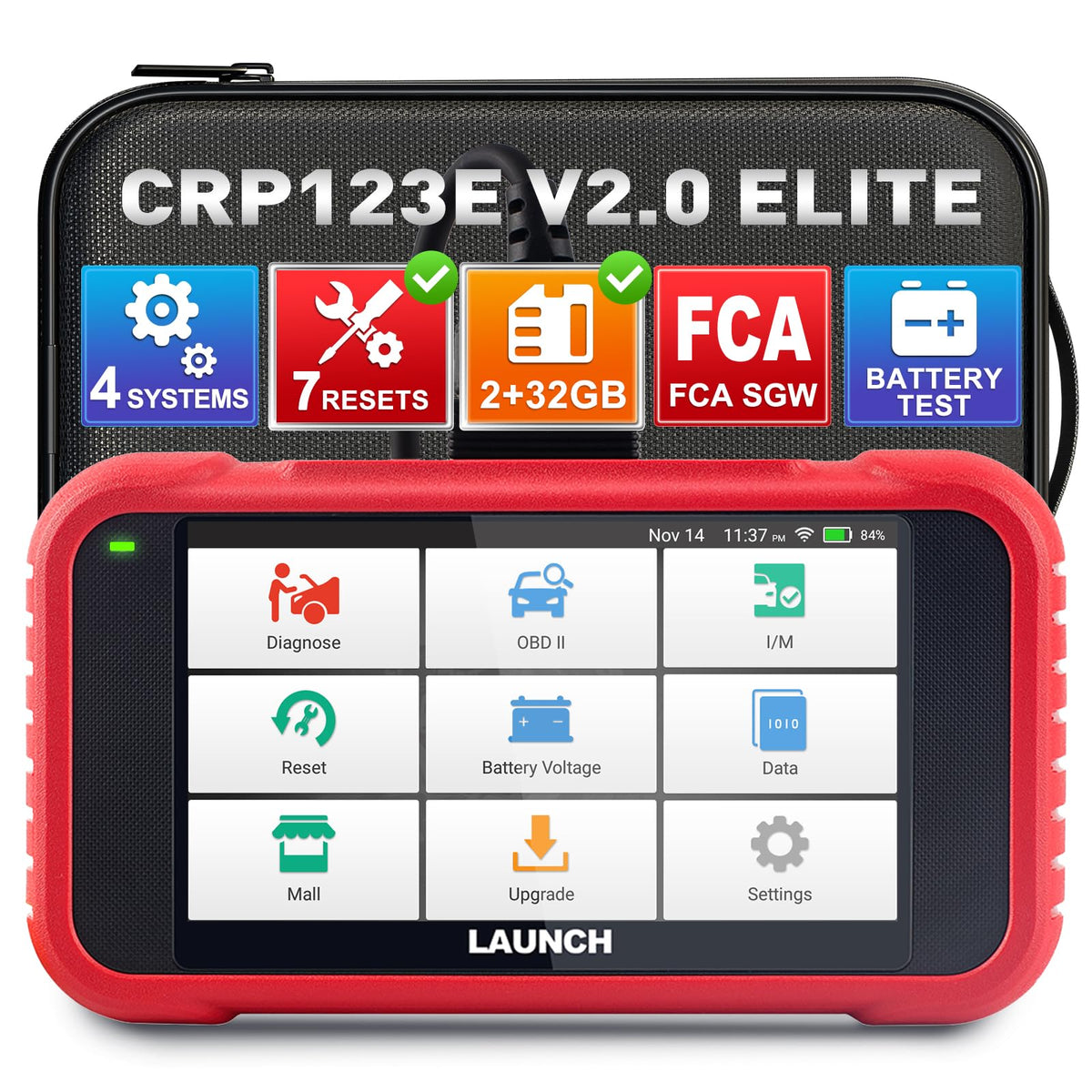 LAUNCH CRP123E V2.0 diagnostic screen shows fault codes for quick DIY fixes.