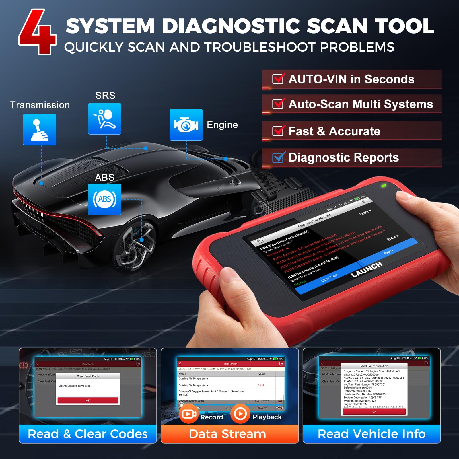 LAUNCH CRP123E V2.0 engine diagnostic display guides engine health checks.