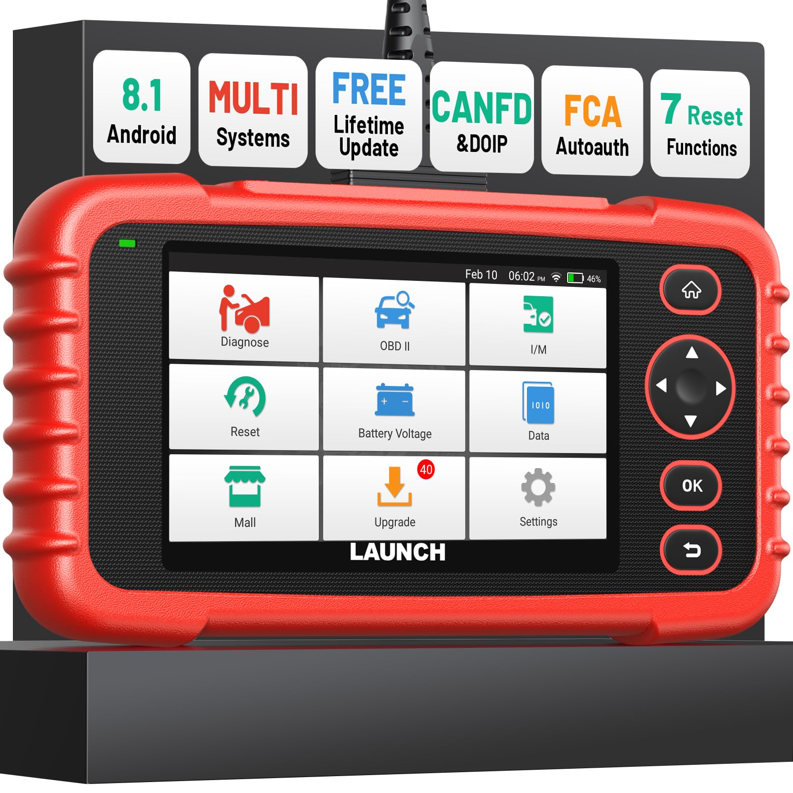 LAUNCH CRP123X V3.0 Elite front view showing compact tool ready for quick diagnostics.