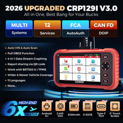 LAUNCH CRP129I V3.0 diagnostics menu shows system coverage and protocols.