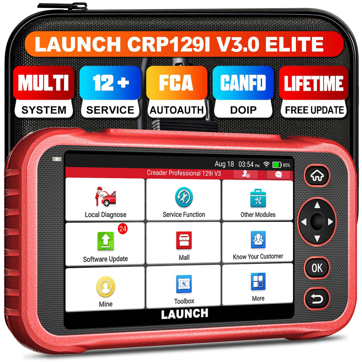 LAUNCH CRP129I V3.0 home screen with quick diagnostics access.