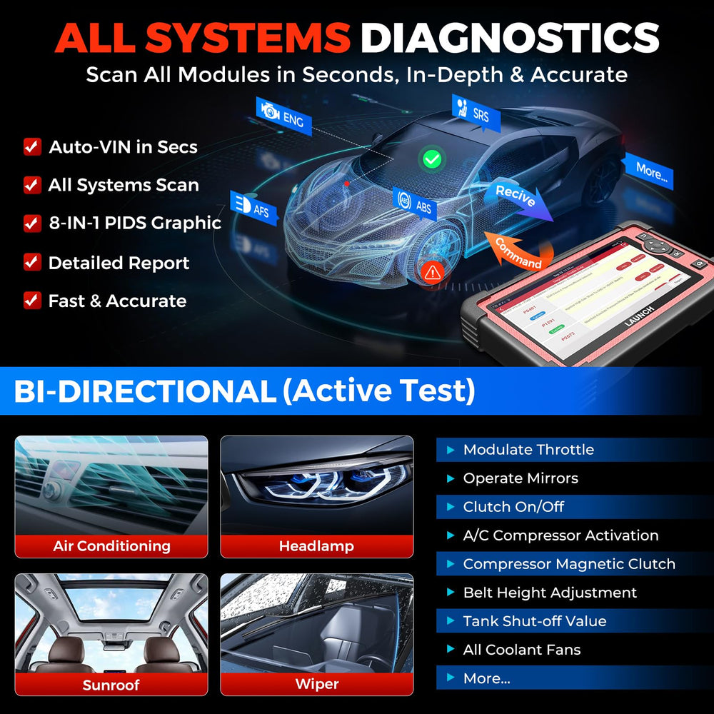 LAUNCH CRP919E active tests screen for quick actuator checks