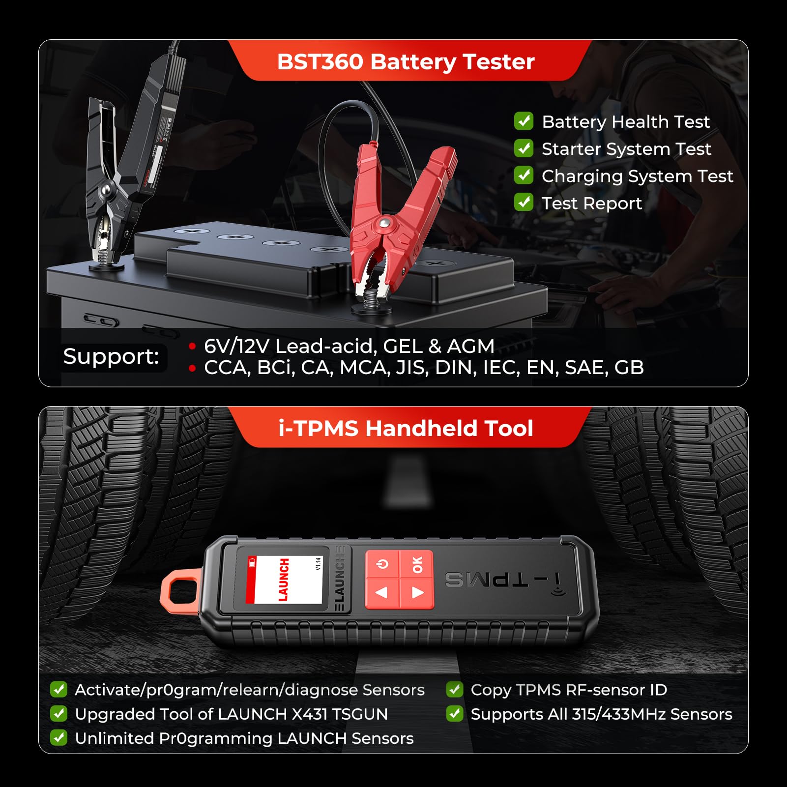 LAUNCH CRP919X BST360 and i-TPMS modules in use.
