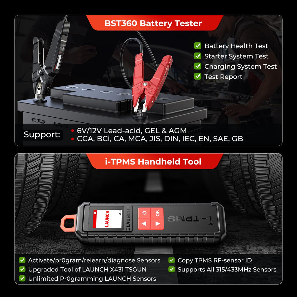 LAUNCH CRP919X BST360 and i-TPMS modules in use.