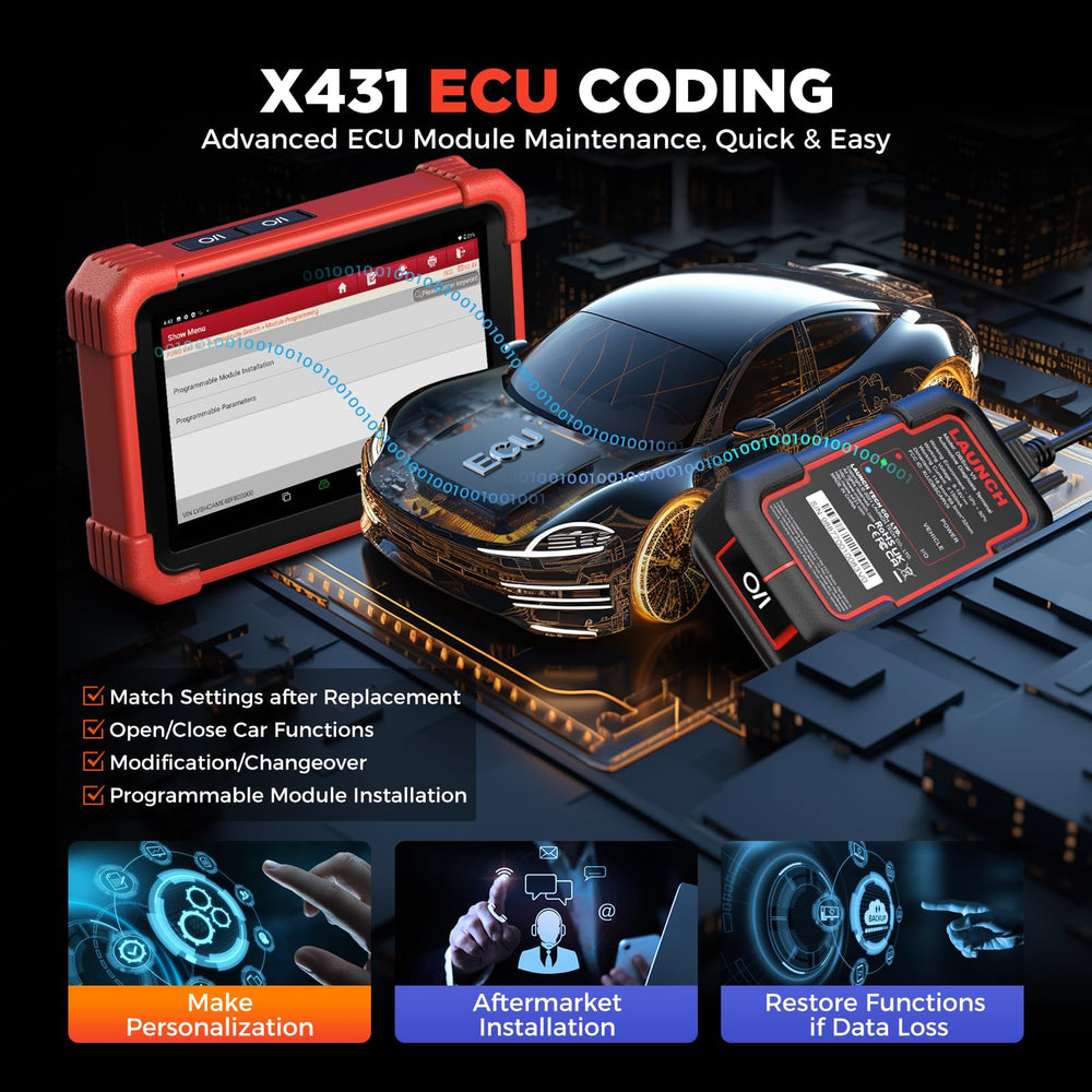 ECU coding interface on the CRP919XBT for quick module programming and relearns.