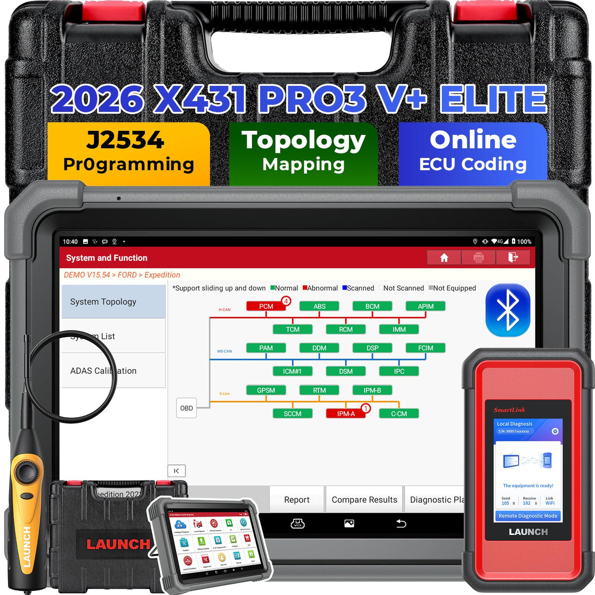 Launch X431 PRO3 V+ Elite topology map showing system layout