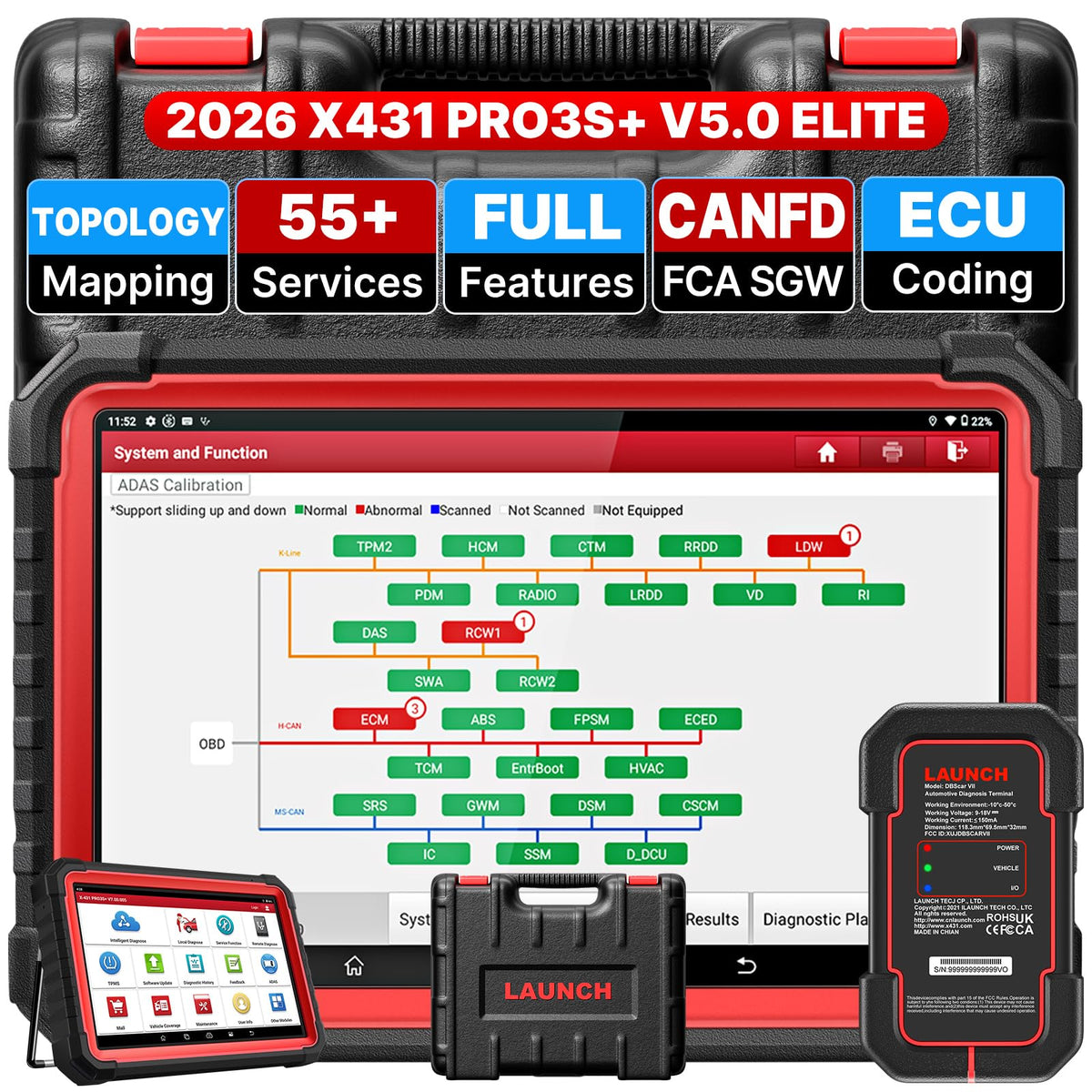LAUNCH X431 PRO3S+ V5.0 dashboard diagnostics screen for full system scan.