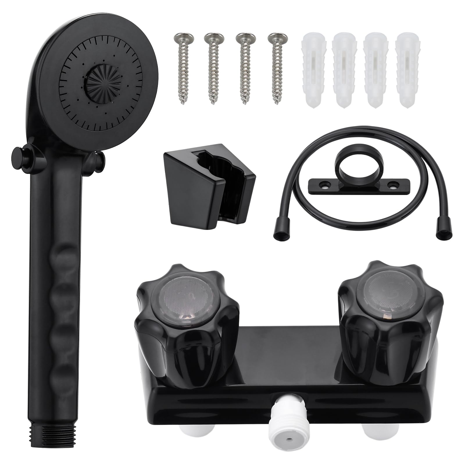 LavishStream RV shower faucet with black finish and handheld option for flexible rinsing.