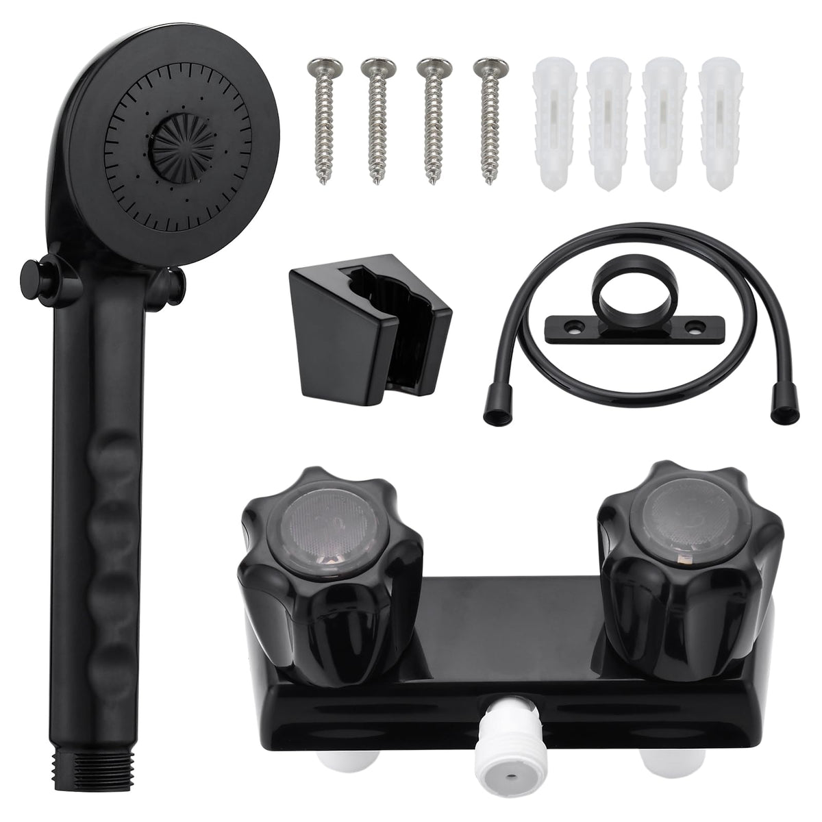 LavishStream RV shower faucet with black finish and handheld option for flexible rinsing.