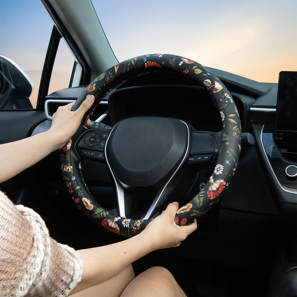 LAWHOWJIE mushroom steering wheel cover anti-slip design for steady grip.