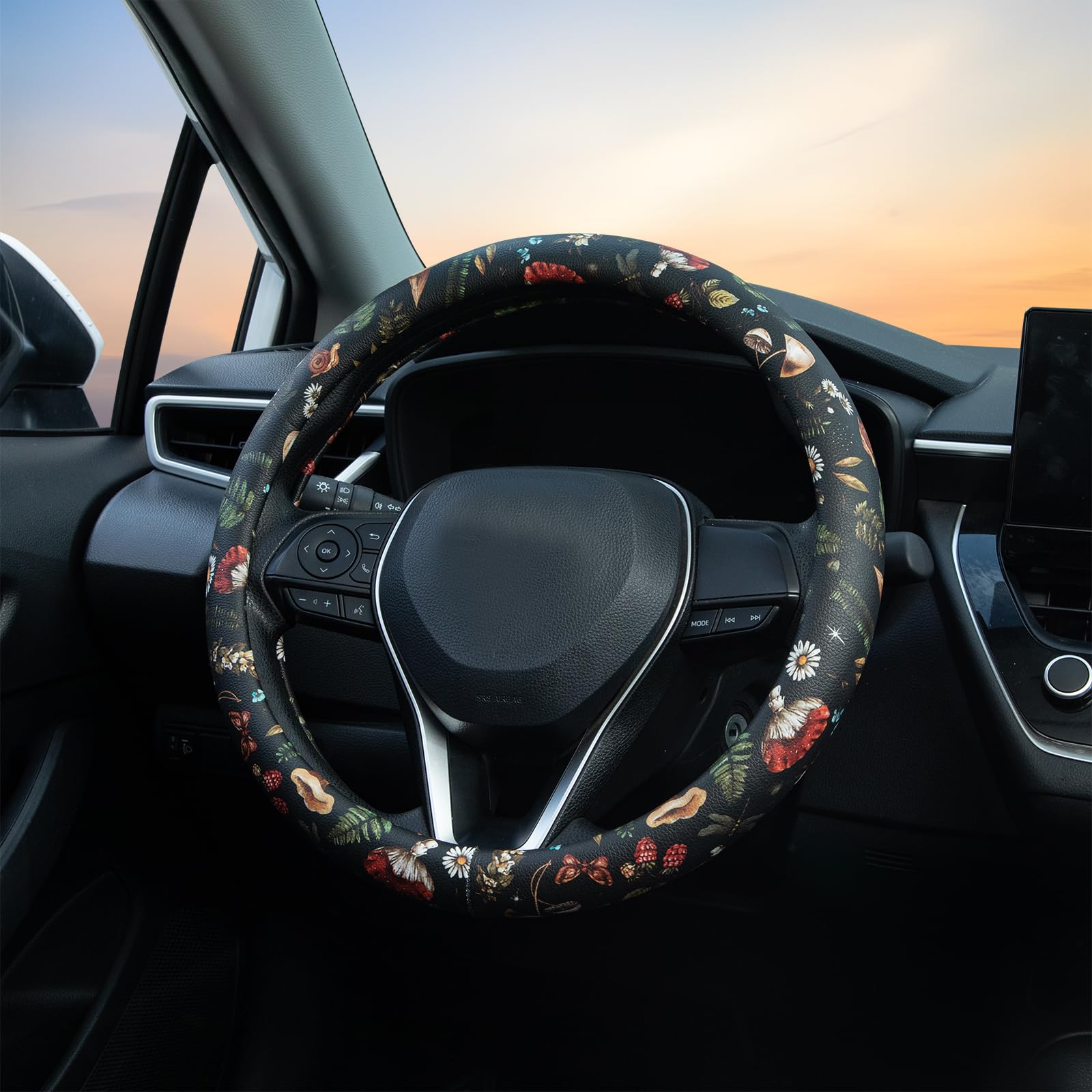 LAWHOWJIE mushroom steering wheel cover breathable material boosts comfort.