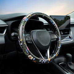 LAWHOWJIE Wildflower steering wheel cover side view with colorful jacquard design improves grip.