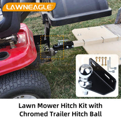Lawneagle zero-turn mower trailer hitch assembly for quick attachment and maneuverability