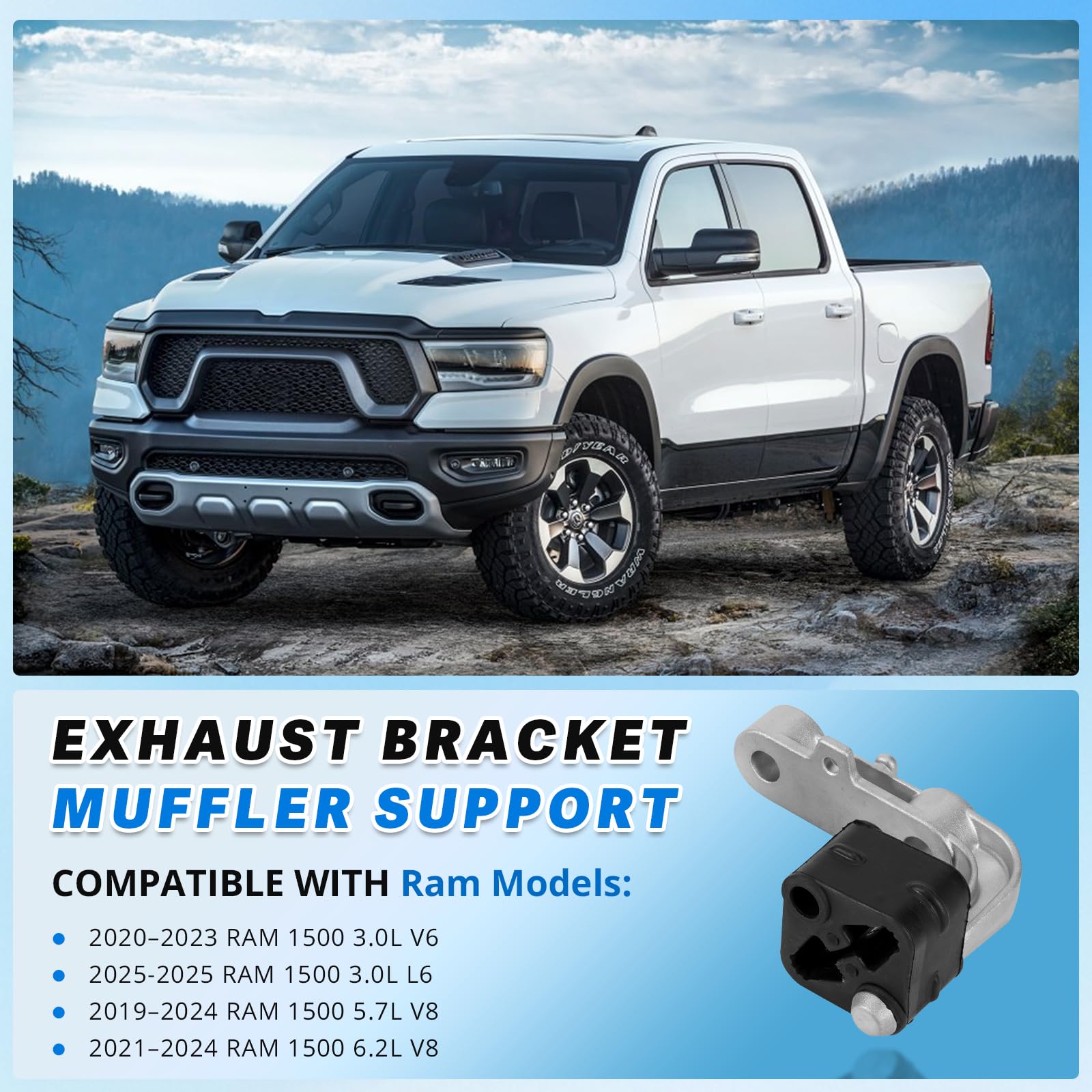 Lazenta right rear exhaust bracket with rubber isolator, smooth ride for Ram 1500