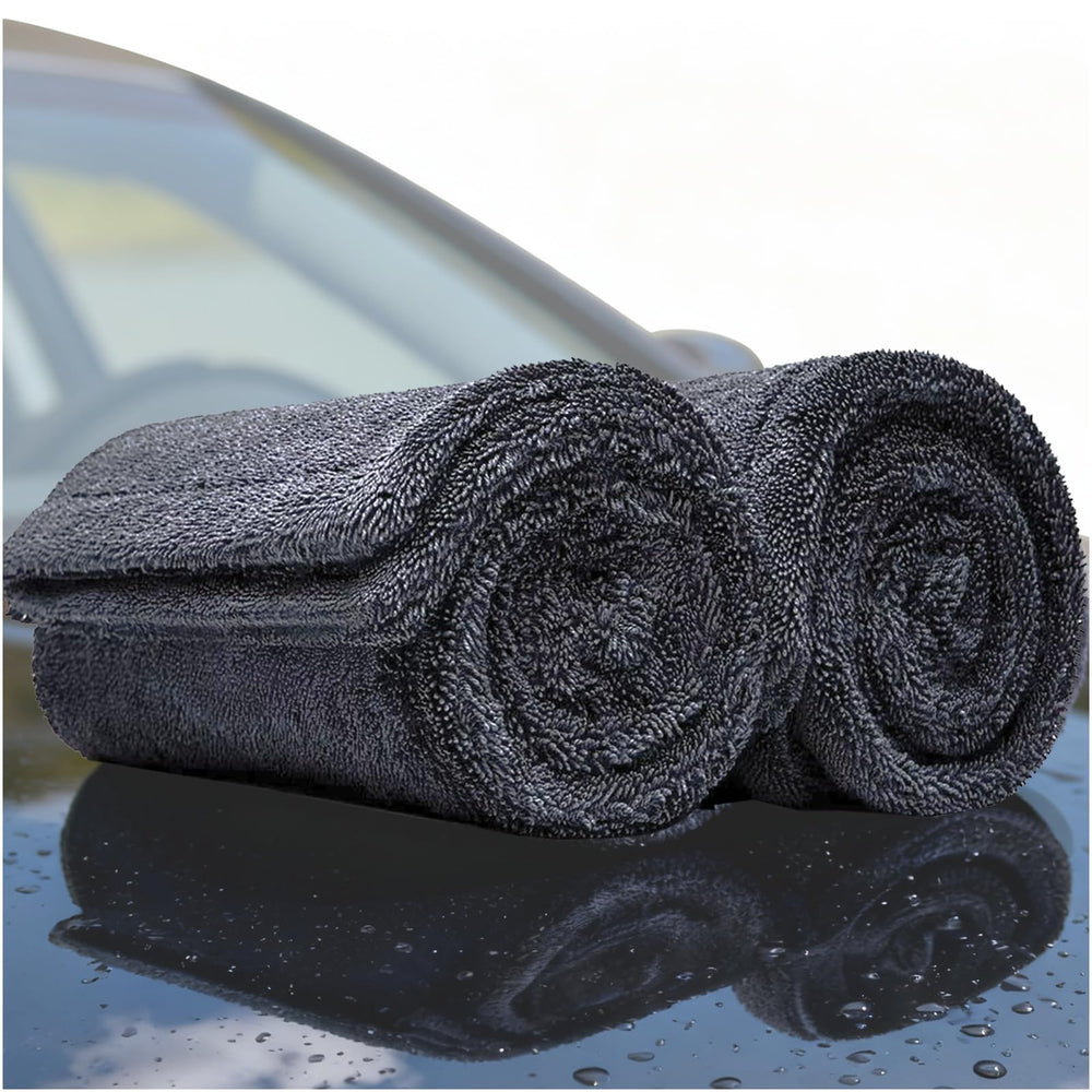 LBLVBNEWD 2-pack 1200GSM microfiber towels, front view, for streak-free car drying.