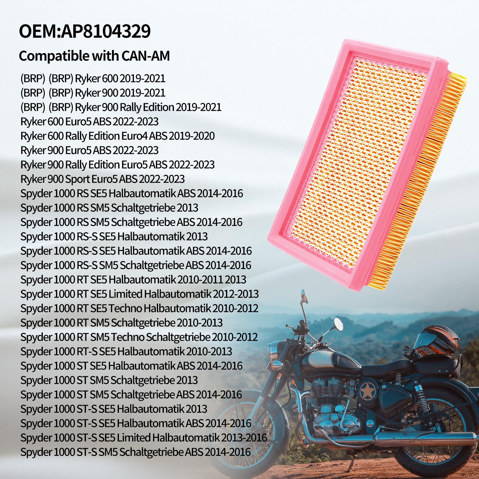 LCGLY air filter for Spyder 1000 RT SM5 improves air quality