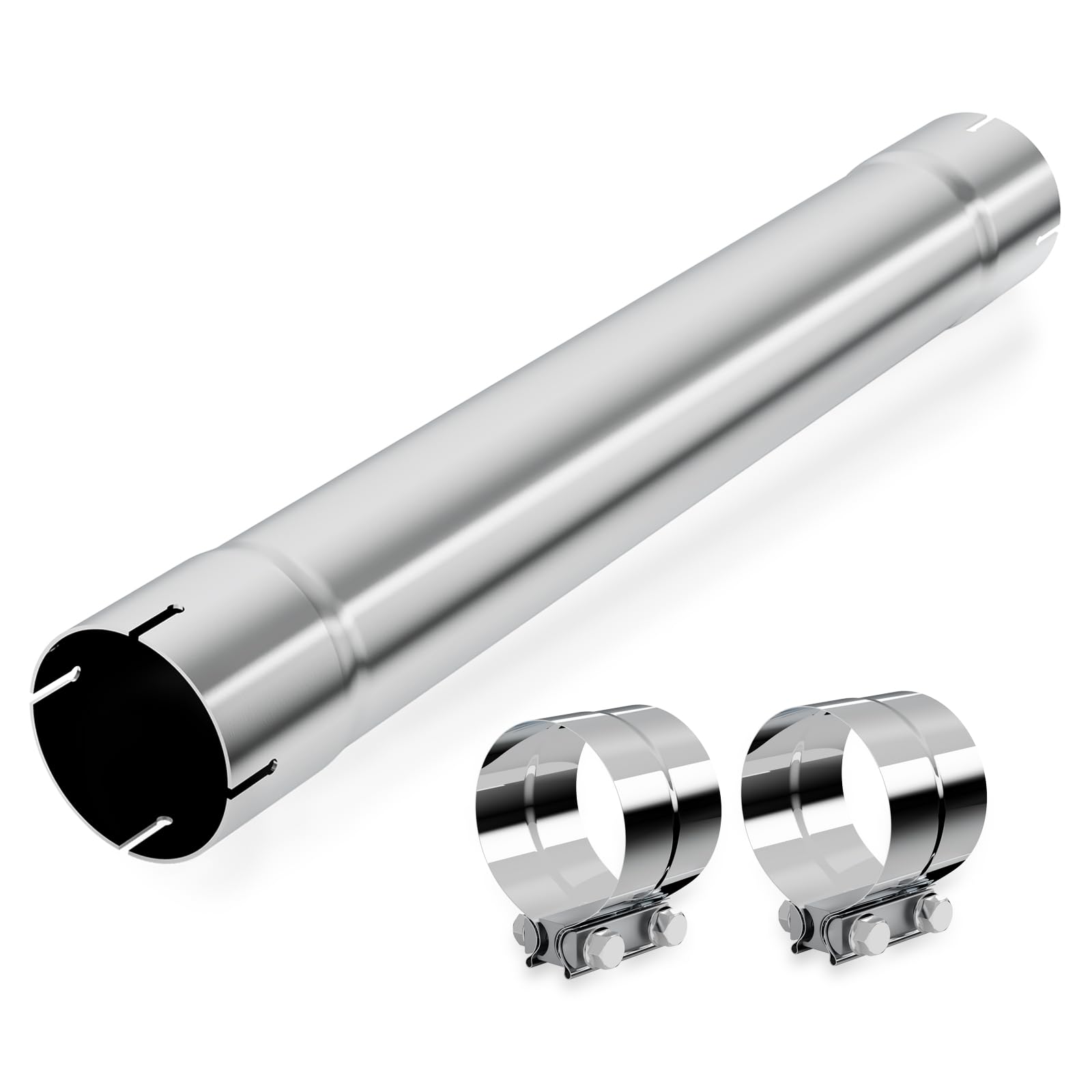 LCGP 4inch straight exhaust pipe front view in rust-resistant stainless steel