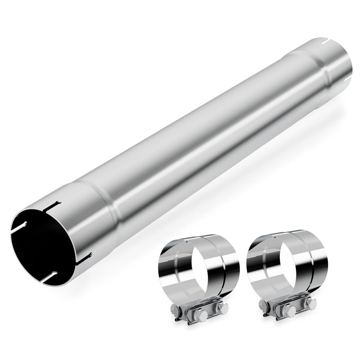 LCGP 4inch straight exhaust pipe front view in rust-resistant stainless steel