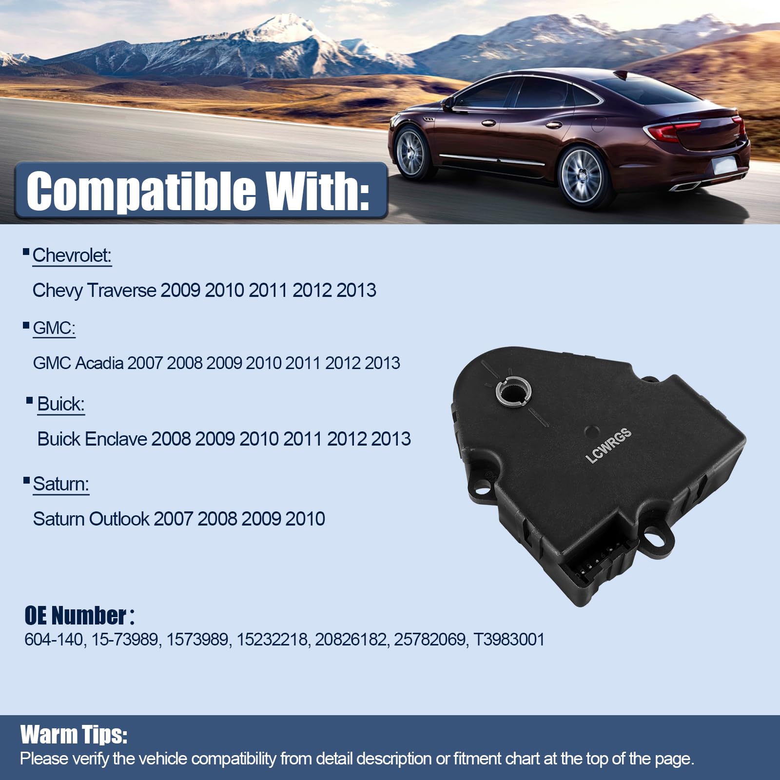 LCWRGS 604-140 actuator side profile showing GMC Acadia compatibility